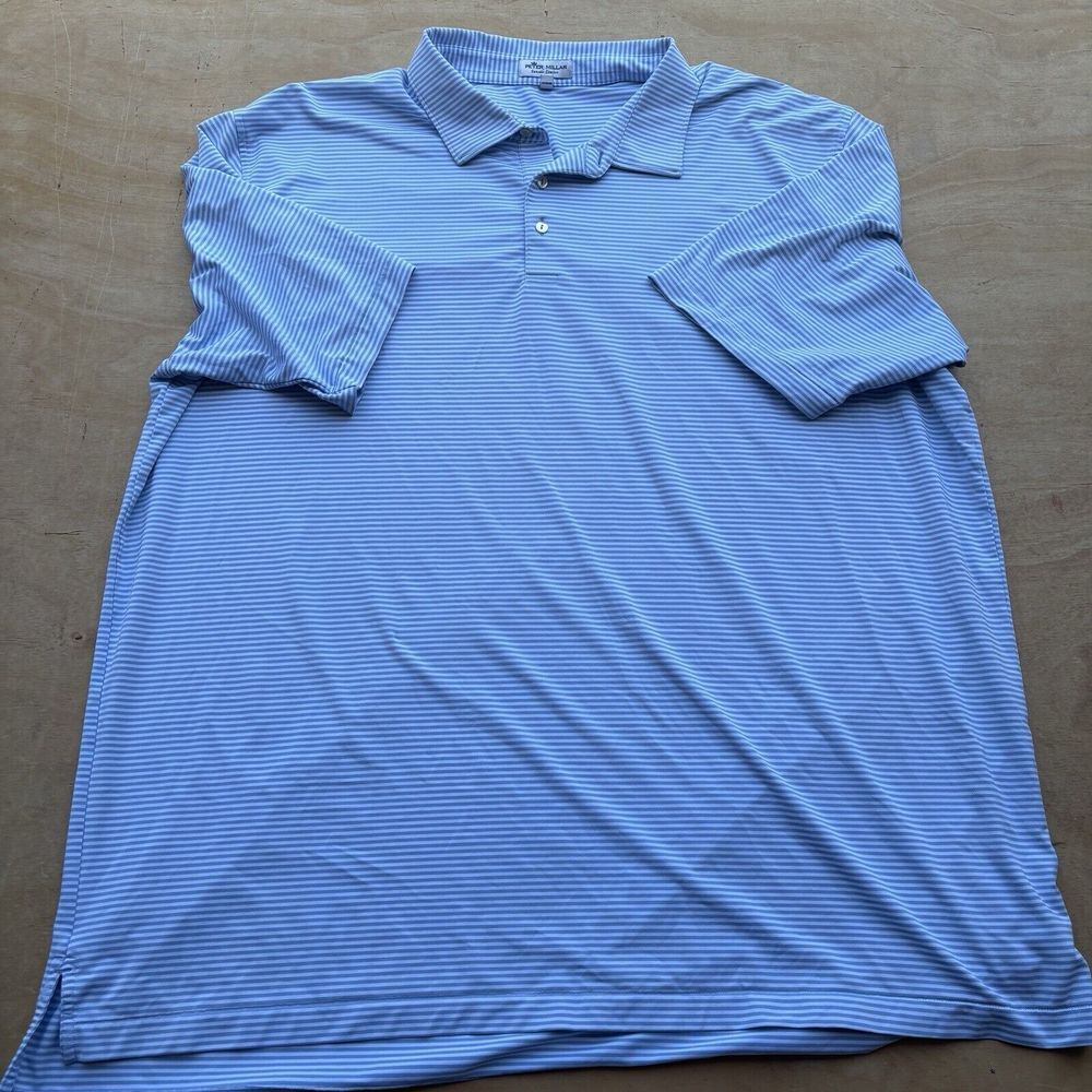 Peter Millar Summer Comfort Polo Shirt Men's Size 3XL White w Blue Stripes S/S